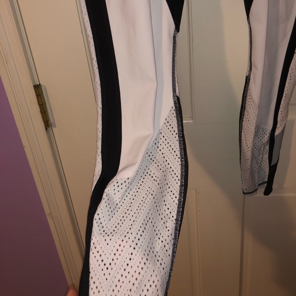 Black White And Gray Leggings With Mesh And Holes - Picture 2 of 8